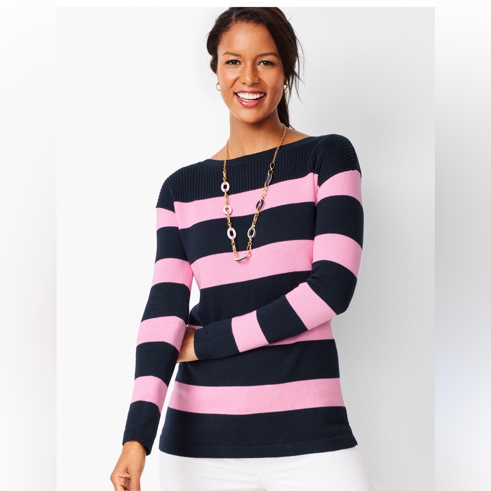 Talbots Women’s Sweater Pullover Navy & Pink Striped Size XSmall.